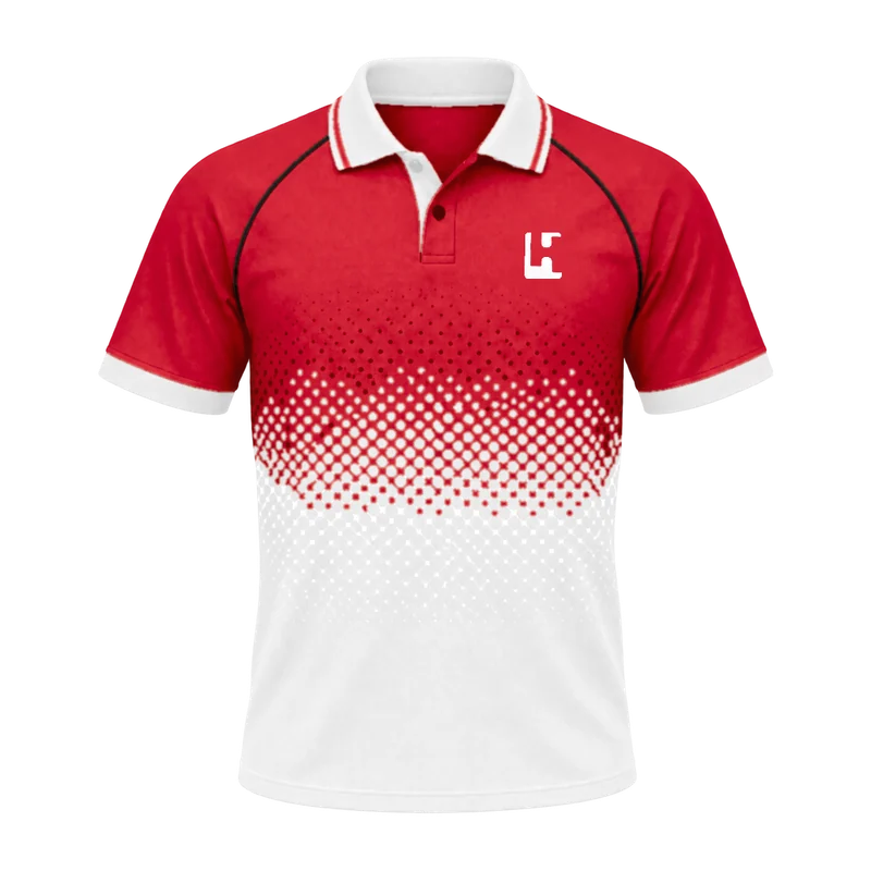 Custom Cricket Coloured Playing Shirt in Red / White, front