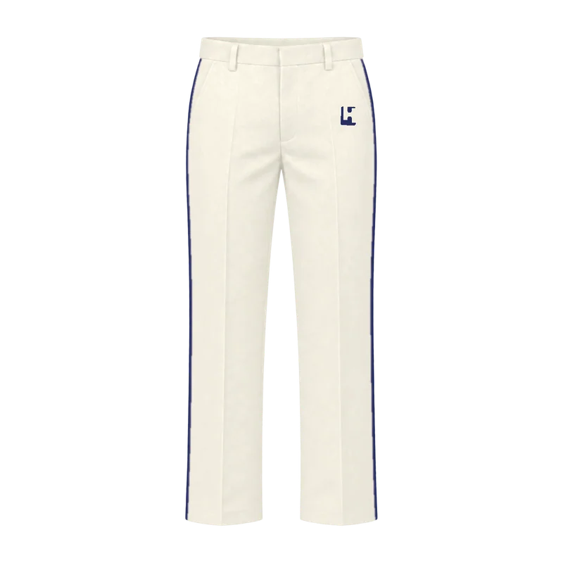 Custom Cricket Whites Trousers in Cream / Navy, front