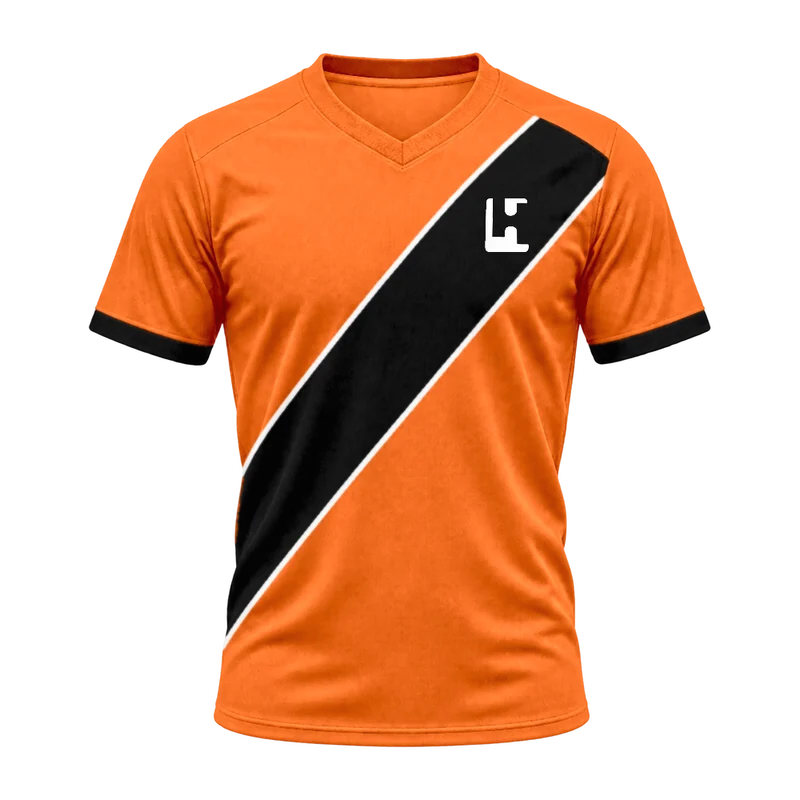 Custom football match jersey in Orange / Black