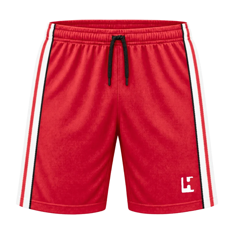 Custom Football Match Shorts in Red / White, front